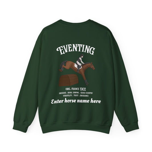 Eventing Crewneck Sweatshirt — Personalized Horse Name Equestrian Design