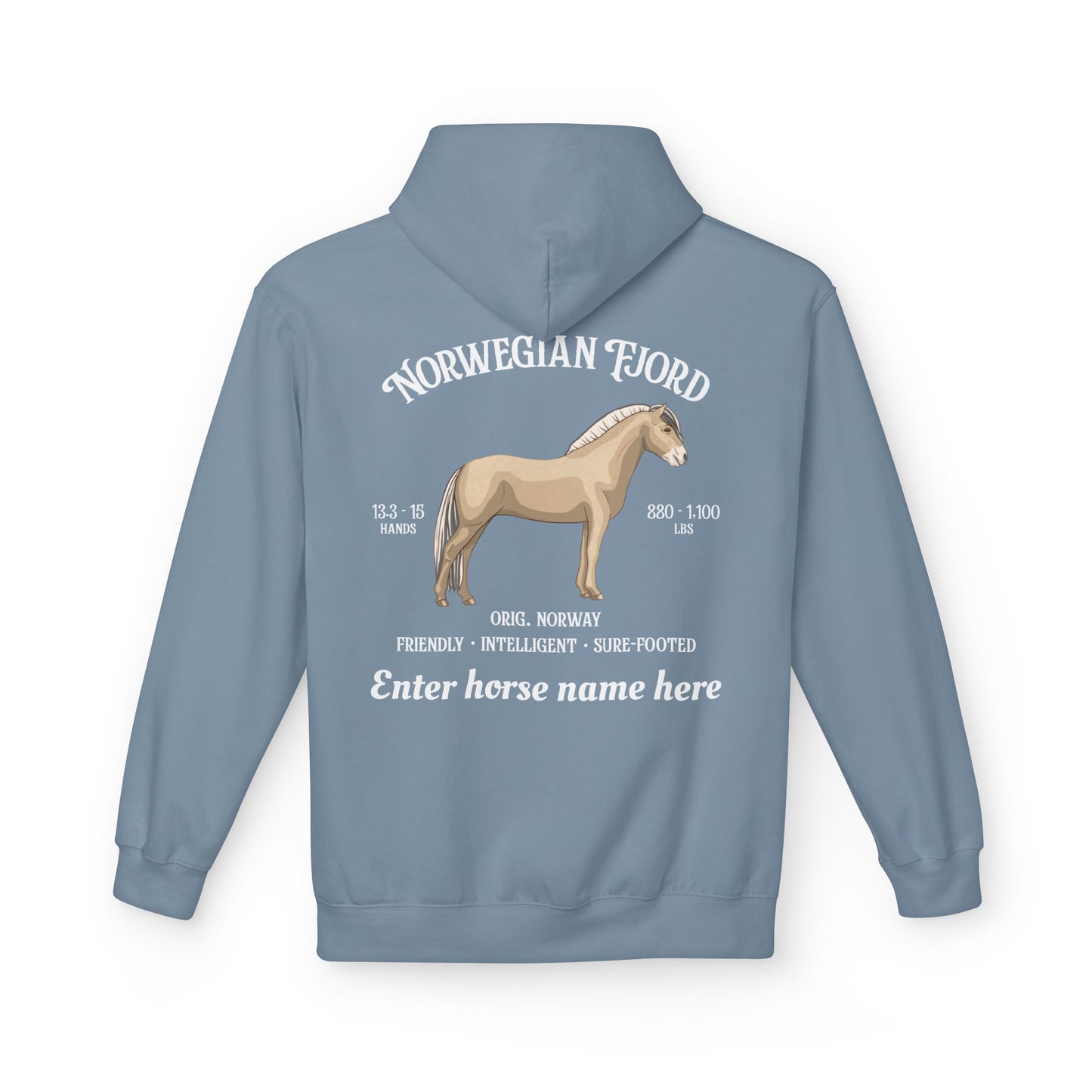 Norwegian Fjord Horse Hoodie — Custom Name, Breed Info Equestrian Pullover
